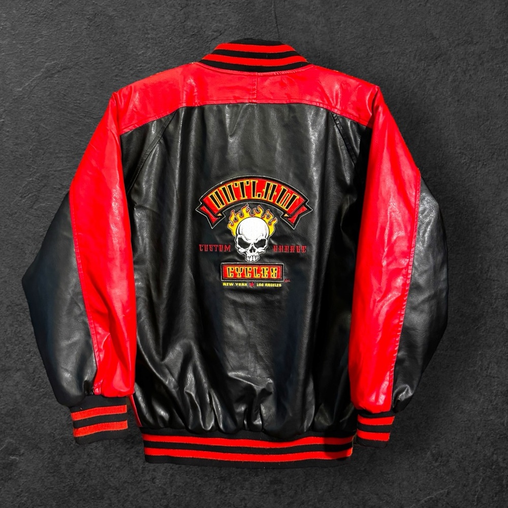 Vintage Y2K Steve and Barry's Outlaw Motorcycles Faux Leather Jacket